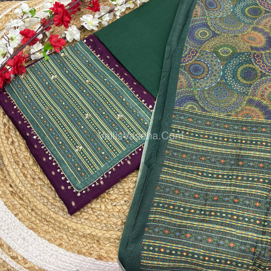 Salwar Material - Embroidered - Linen Mixed Cotton - VVUSM015