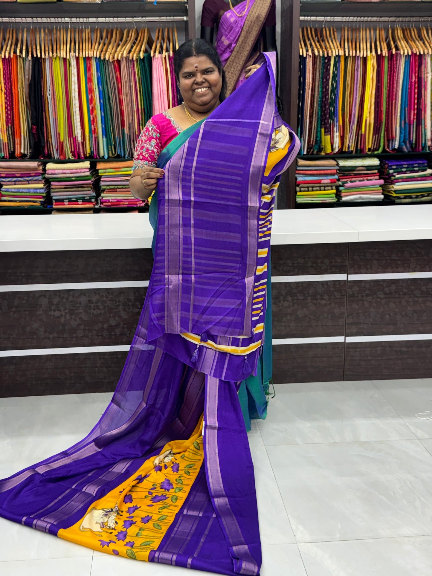 Semi Mysore Crepe Silk - Middle Pichwai Print - VVSMC001