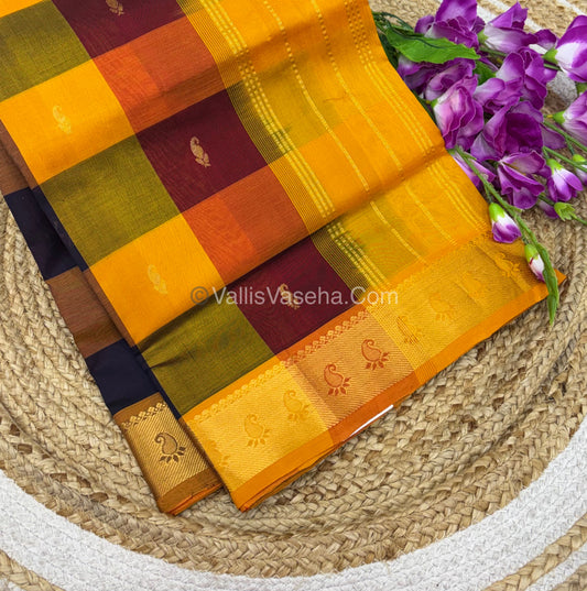 Pure Silk Cotton Saree - Pazhum Pazhamum Checks Design - VVPPSC02