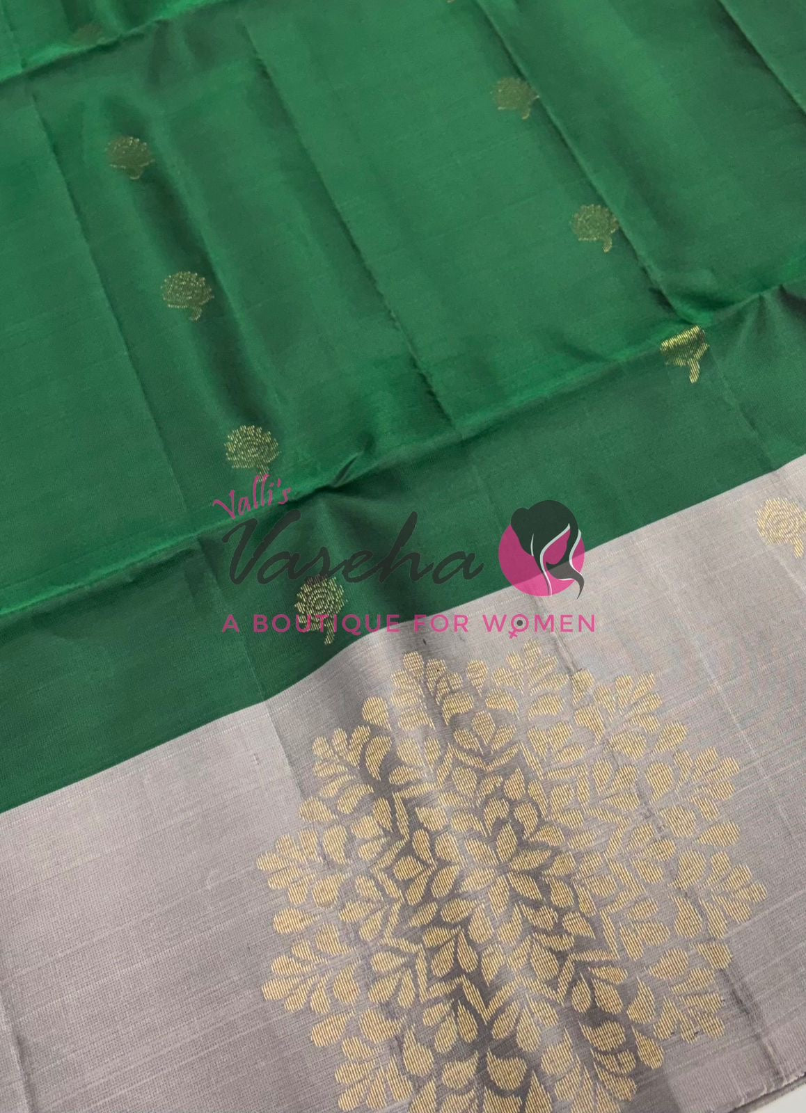 Pure Soft Silk Saree - (1.75 Warp) Shade Of Green & Grey Combo - VVPSS064
