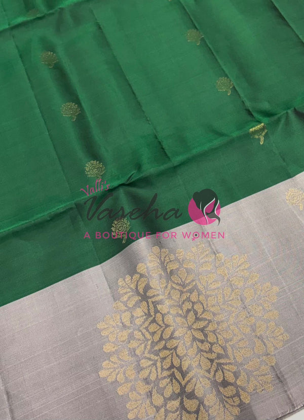 Pure Soft Silk Saree - (1.75 Warp) Shade Of Green & Grey Combo - VVPSS064