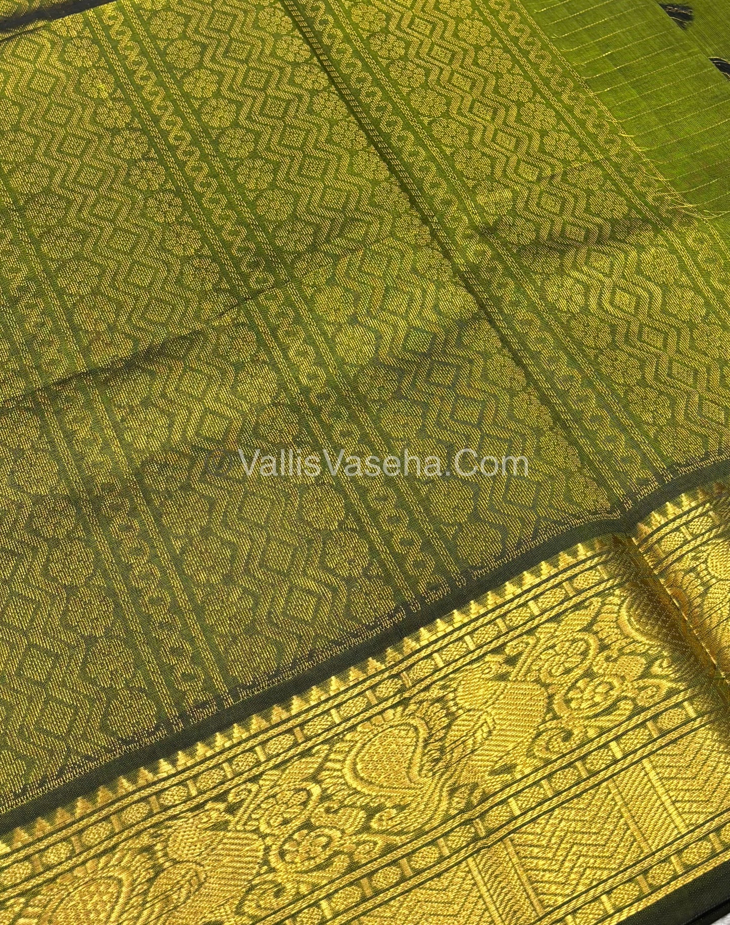 Pure Korvai Silk Cotton - Checks Pattern - Green Shade  - VVKSC033