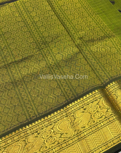 Pure Korvai Silk Cotton - Checks Pattern - Green Shade  - VVKSC033