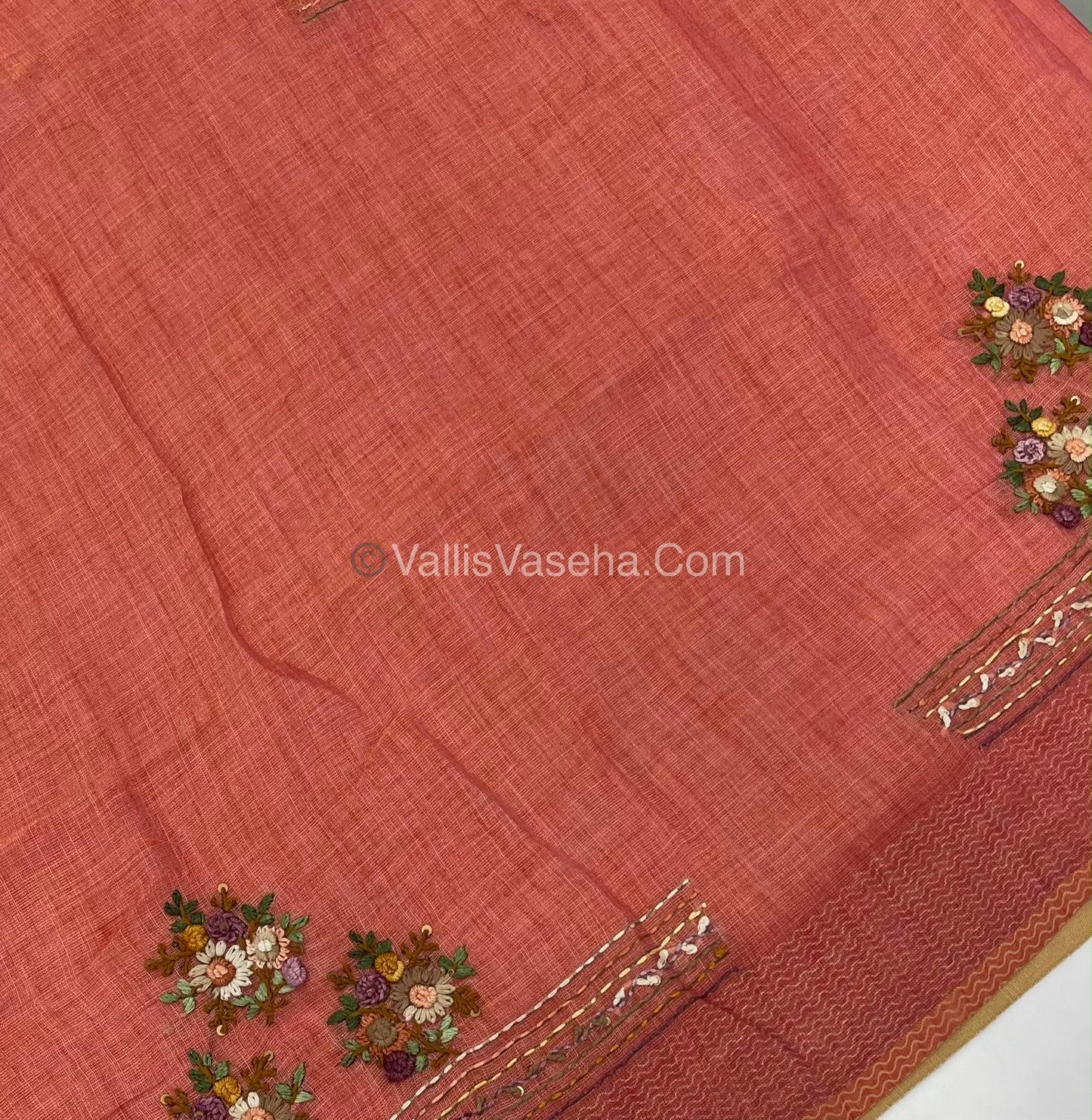 French Knot - Linen Tissue Saree - Peach Shade - Heavy Work Blouse - VVLFN012