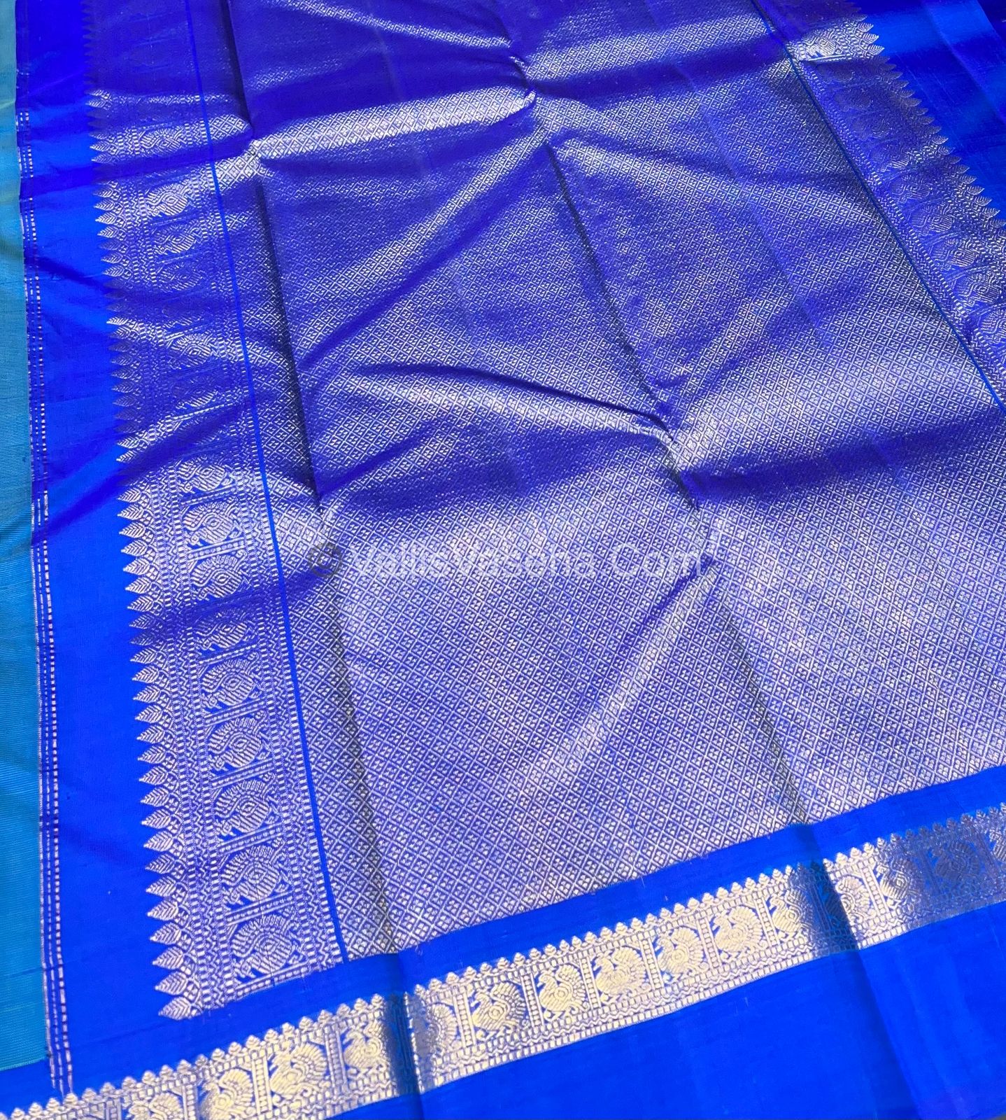 Pure Kanchipuram Silk Saree - Double Tone Teal Yellow with Blue Combo - VVPS011