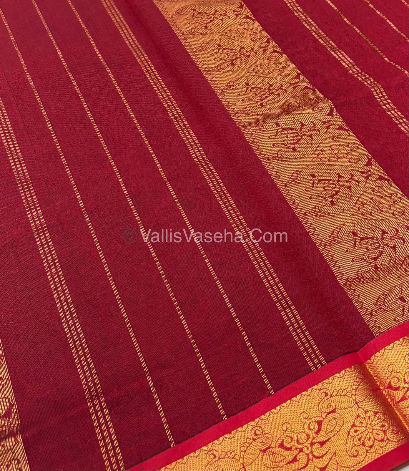 Semi Silk Cotton Saree - Green With Red Shade - VVSSC006