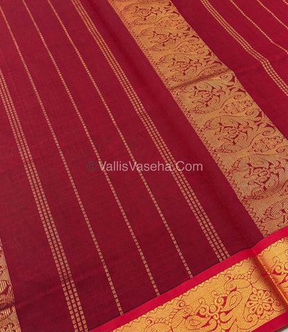 Semi Silk Cotton Saree - Green With Red Shade - VVSSC006