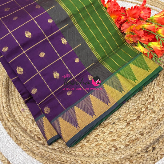 Semi Silk Cotton Saree - Checked Pattern with Butta  - VVSSC012