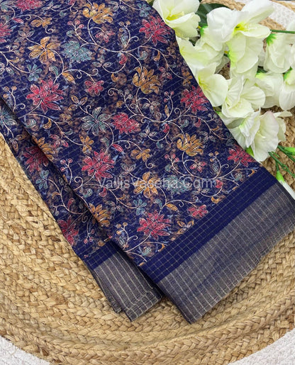 Light Weight Fancy Mixed Kota Cotton - Floral Design Printed Saree - Violet Blue Shade - VVKPC002