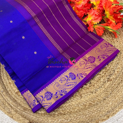 Semi Silk Cotton Saree - Small Round with Zari Butta  -  VVSSC014