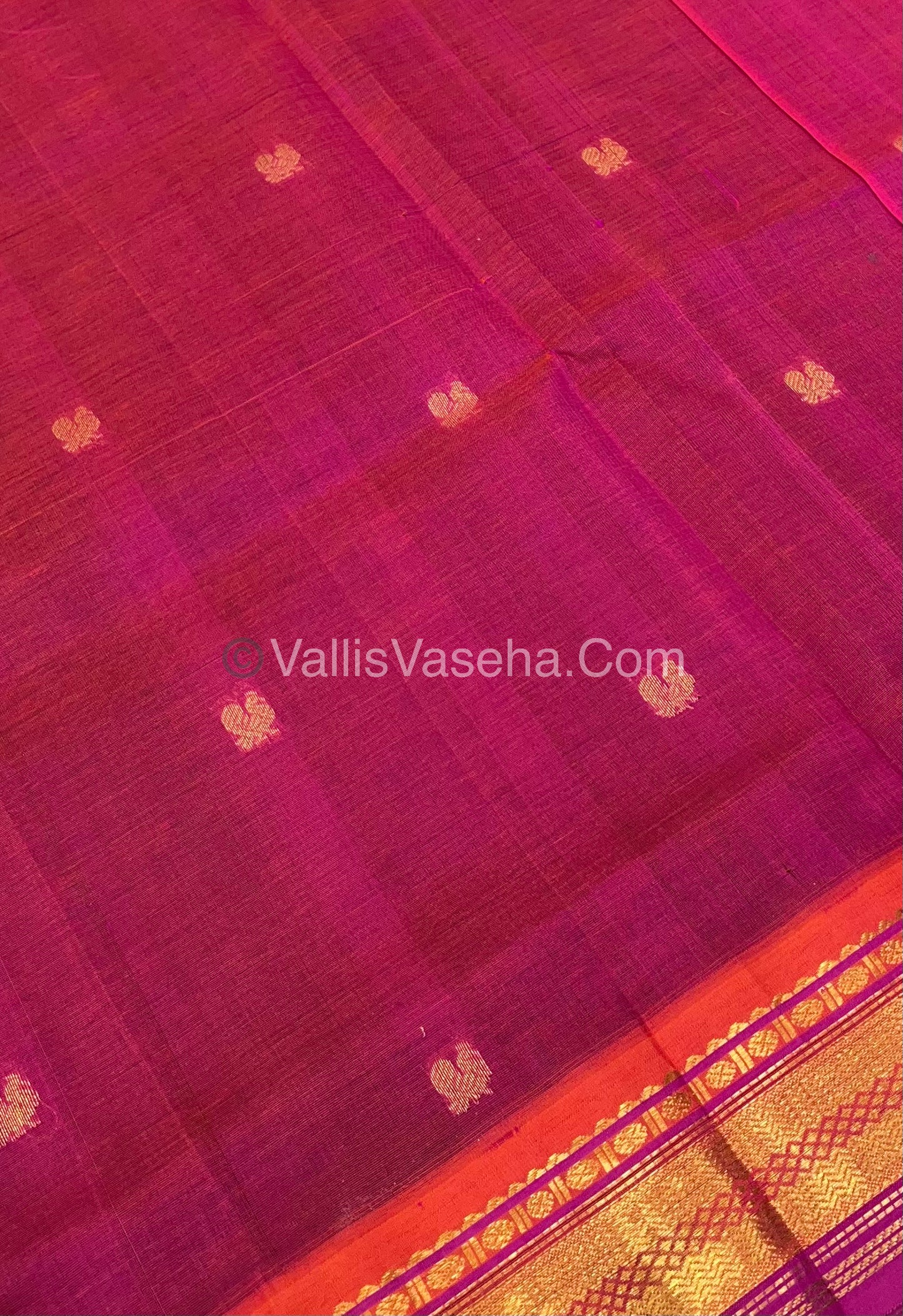 Pure Korvai Silk Cotton Saree - Brown with Peachish Pink - VVKSC004