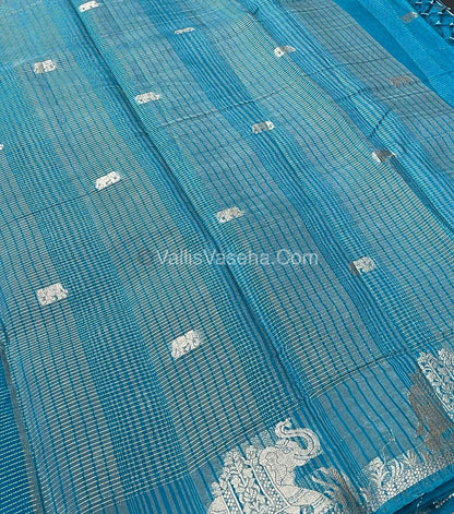 Semi Tussar Silk - Vairavoosi & Elephant Design - Ramar Blue Shade - VVSTS019