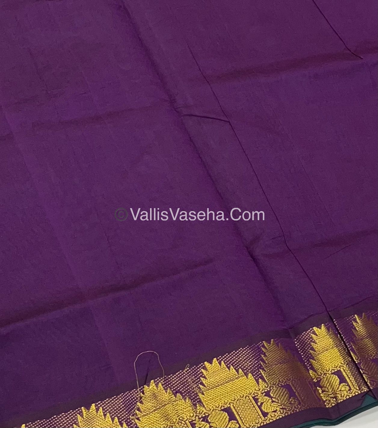 Semi Silk Cotton Saree - Ramar Green With Dark Purple Shade - VVSSC005