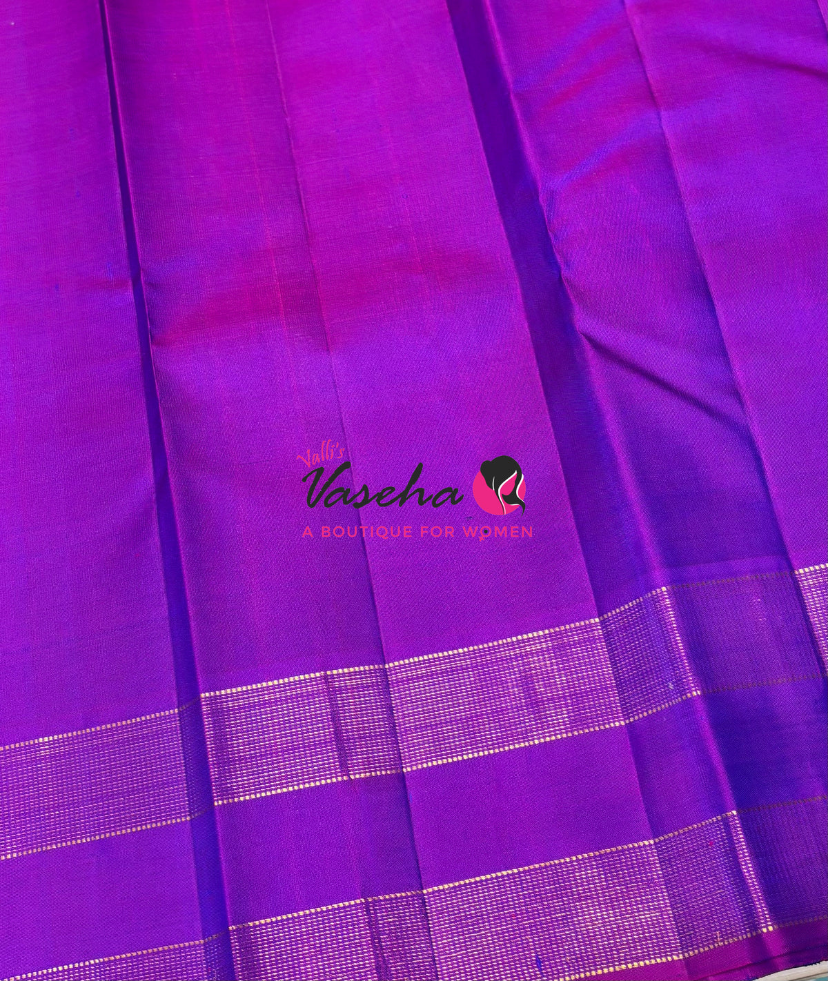 Pure Kanchipuram Silk Saree - Peacock Blue With Purple Combo - VVPS022