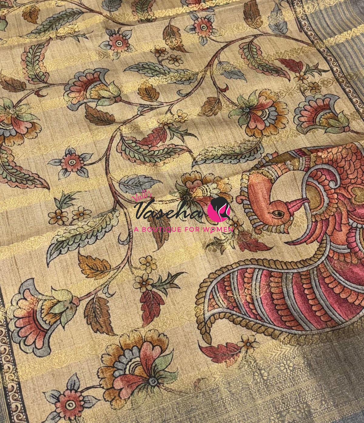 Semi Art Silk Saree - Rust Orange & Grey Shade - VVSAT003