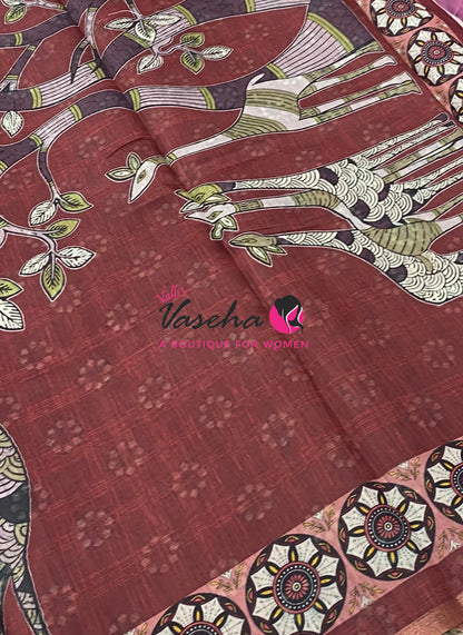 Semi Chanderi Saree - Maroon Shade - VVSCS008