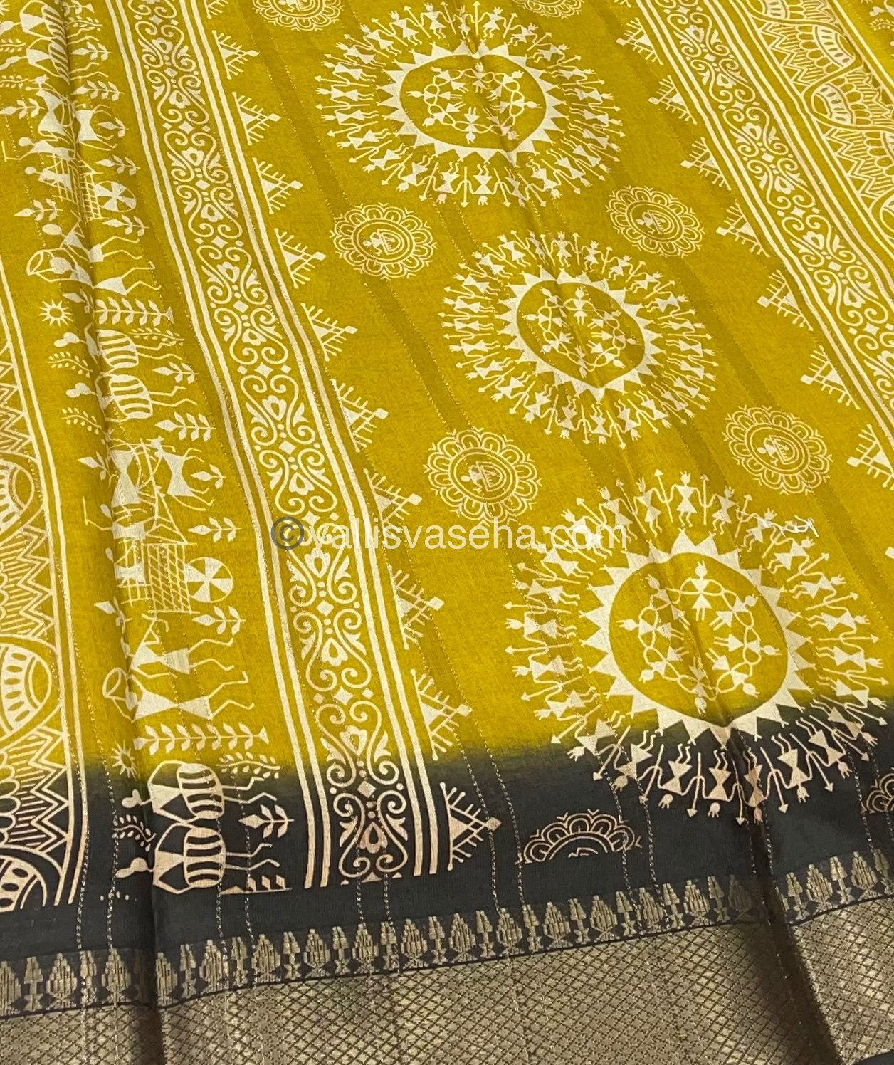 Chanderi Mixed Cotton Saree - Varli Prints - VVMCV001