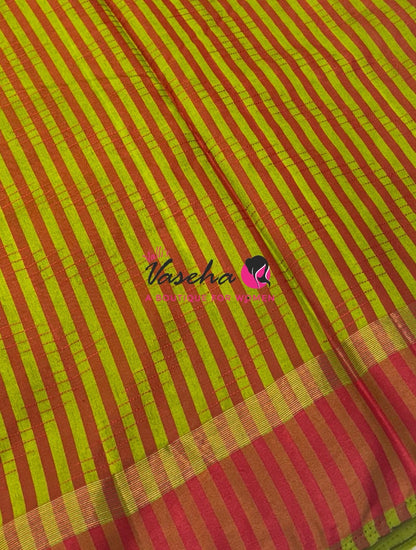 Semi Silk Saree - Thread Work Weaving - Green With Rust Orange - VVSSS0038