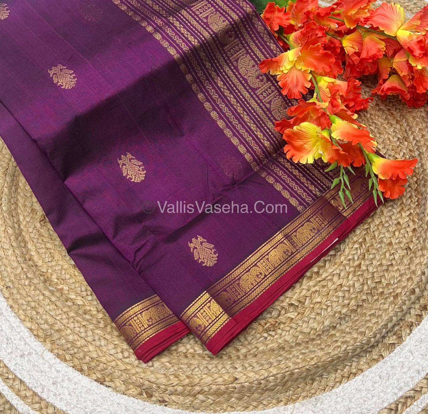 Pure Silk Cotton Saree - Retta Mayil Design -  Purple Shade - VVRMS001