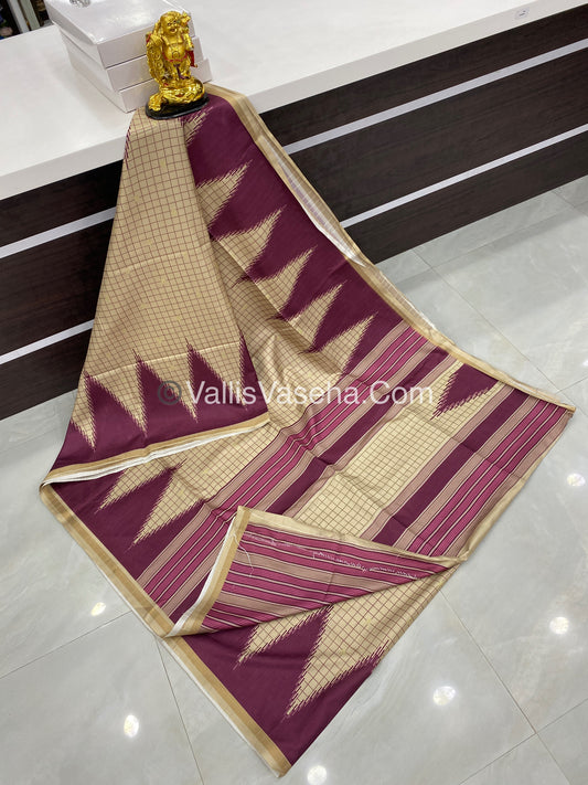 Semi Chanderi Saree - Cream  & Purple Combo - VVSCS003