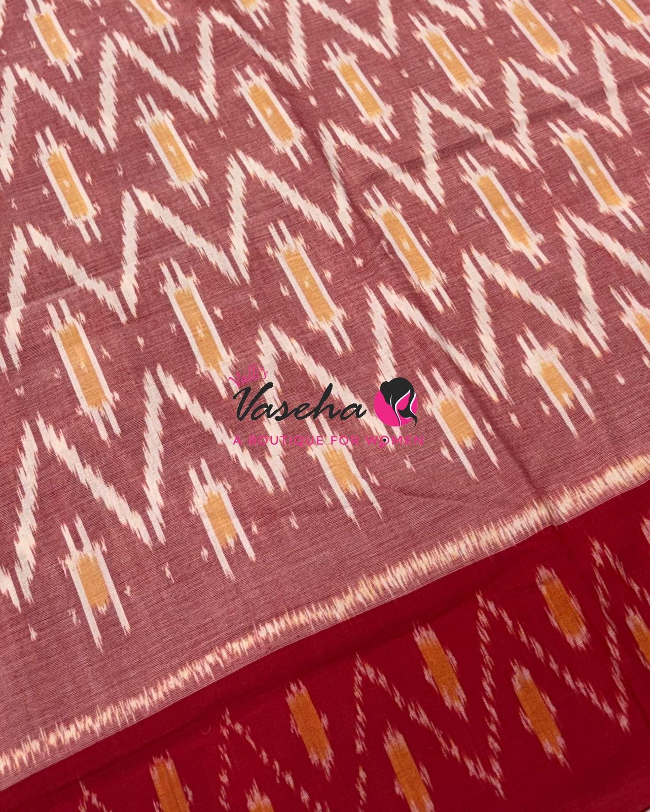 Double Ikkat Pure Cotton Saree -  Blue With Red  - VVIKS002