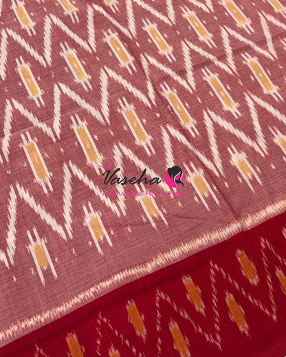 Double Ikkat Pure Cotton Saree -  Blue With Red  - VVIKS002