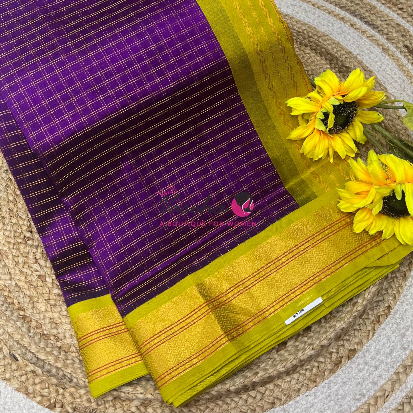 Pure Korvai Silk Cotton - Purple & Lemon Yellow Combo - VVKSC010