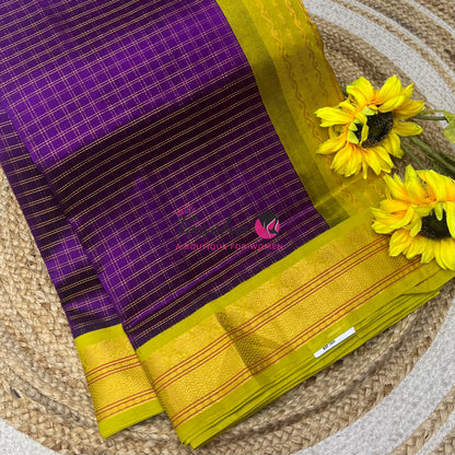 Pure Korvai Silk Cotton - Purple & Lemon Yellow Combo - VVKSC010