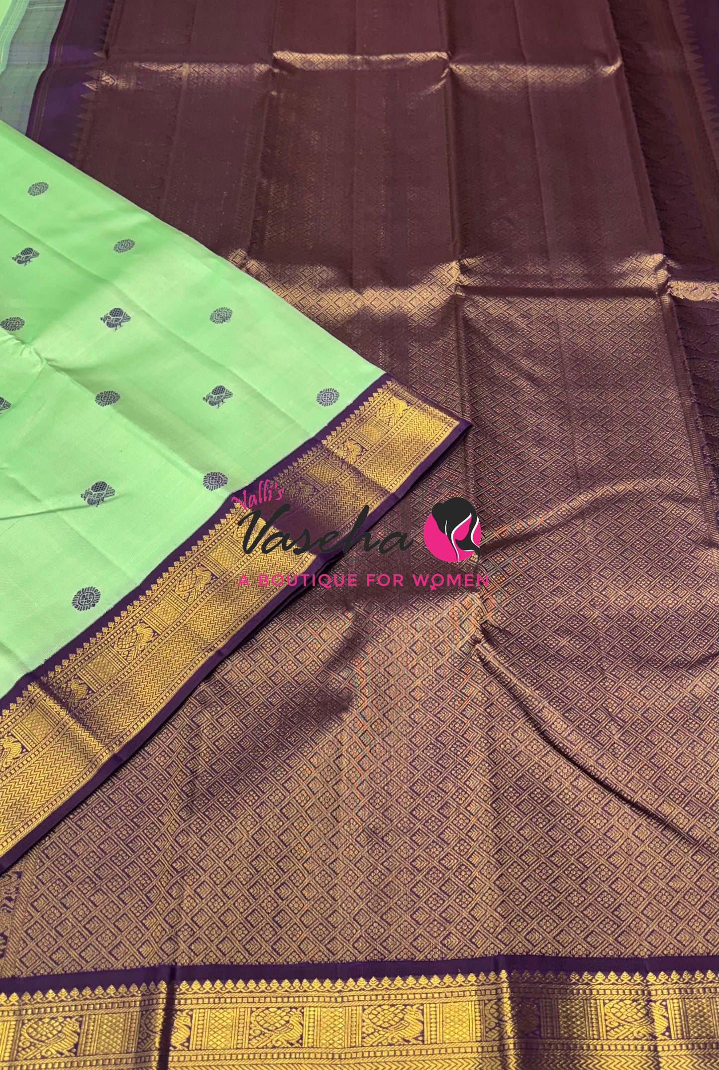 Pure Vintage Korvai Kanchipuram Silk Saree - Light Green & Purple Combo - VVPS072