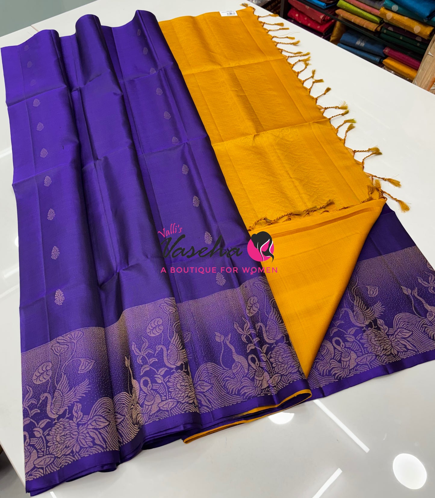 Pure Soft Silk Saree  - Violetish Purple With Yellow - VVPSS094