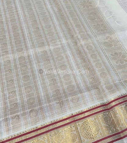 Pure Silk Cotton Saree - Red With White Shade - Lakshadeepam Design - VVPLD001