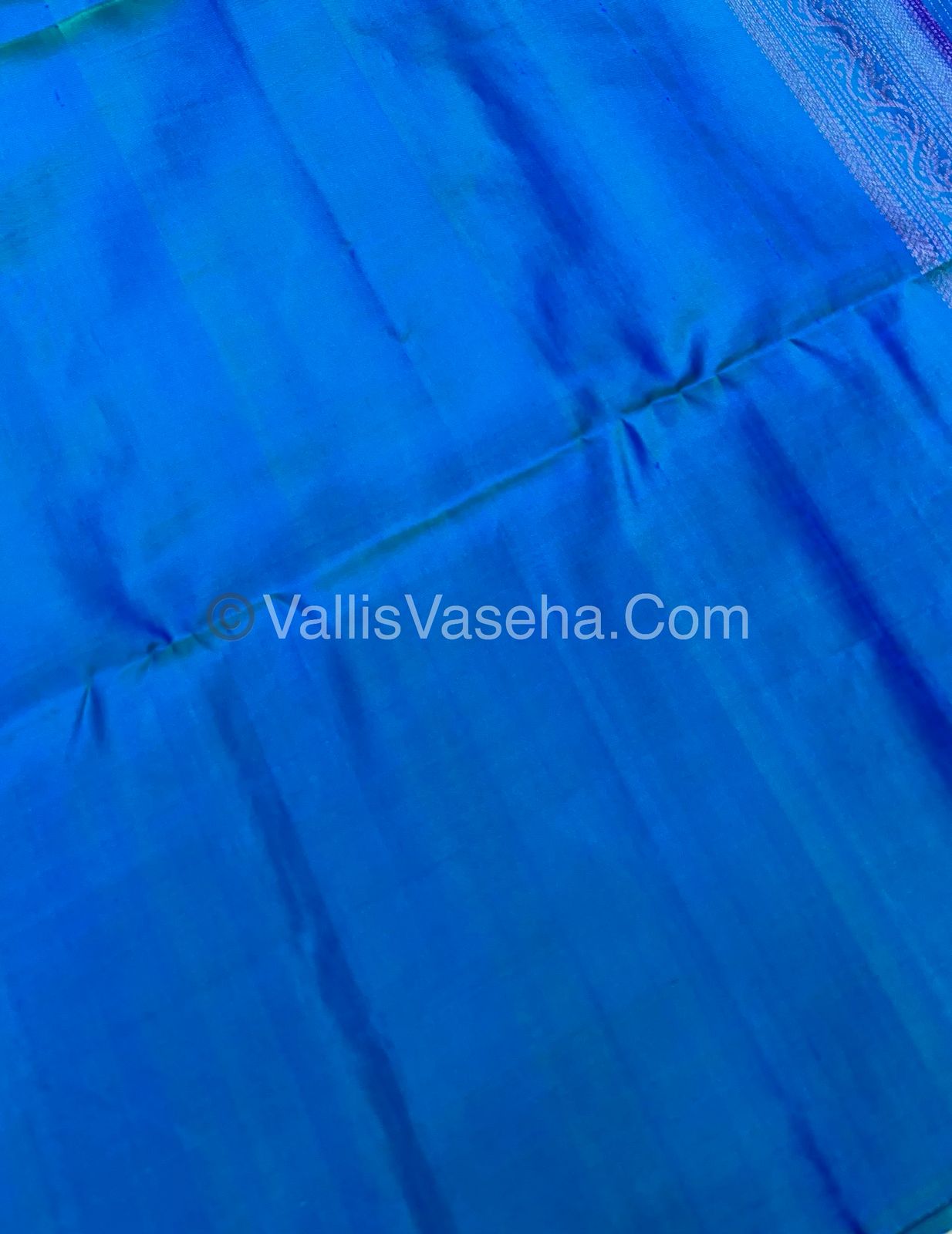 Pure Soft Silk Saree - Antique Zari - Border Less - Peacock Blue - VVPSS037