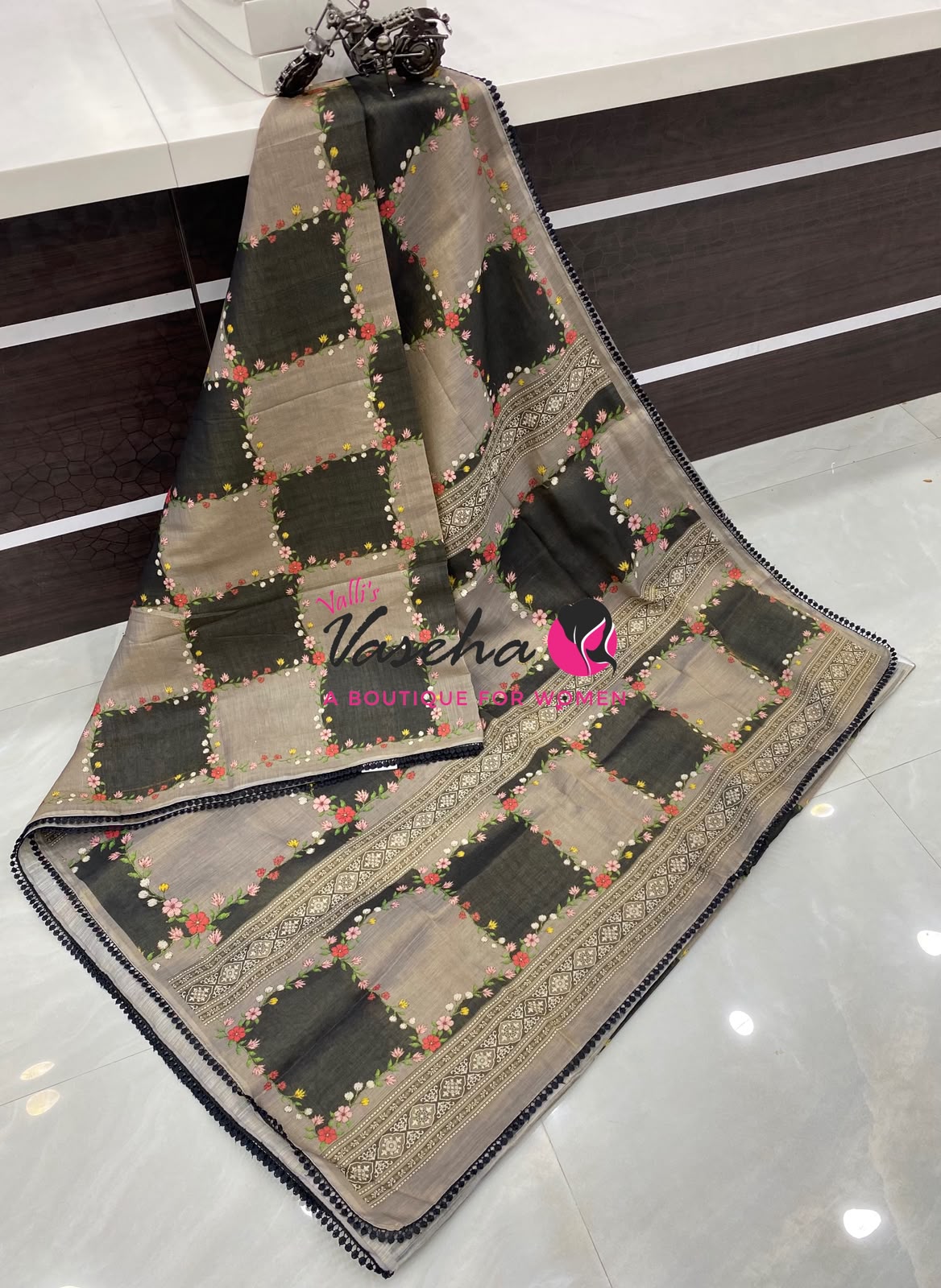 Linen Tissue Saree -  Light & Dark Combo - Elephant Grey Shade - VVLTS007