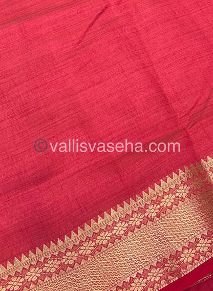Semi Tussar Silk - Grand Pallu  - Pinkish Red Shade - VVSTS017