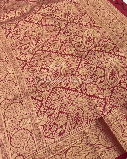 Semi Tussar Silk - Grand Pallu  - Maroon Shade - VVSTS029