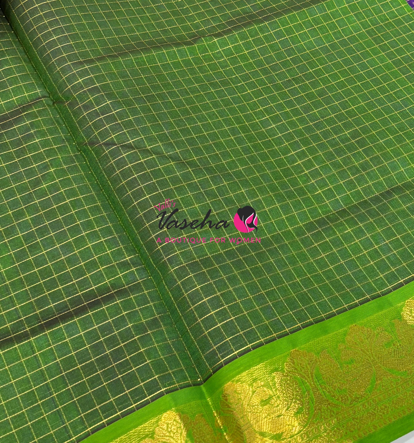 Pure Silk Cotton Saree - Purple With Green - Lakshadeepam Design - VVPLD004