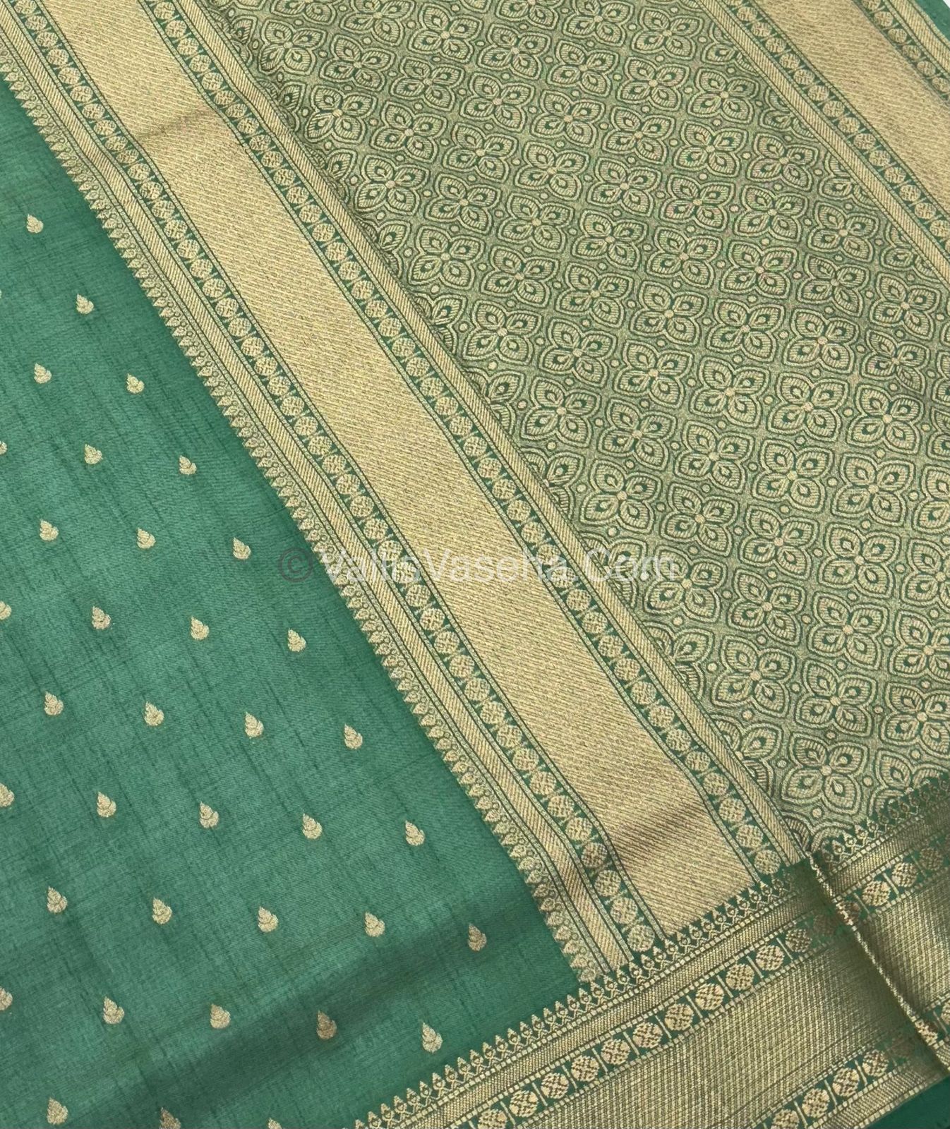 Semi Tussar Silk - Grand Pallu Pista Green Shade - VVSTS023