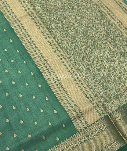 Semi Tussar Silk - Grand Pallu Pista Green Shade - VVSTS023