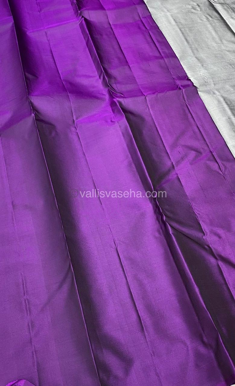 Pure Soft Silk Saree - Light weight - Grey With Purple shade - VVPSS025