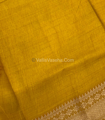 Semi Tussar Silk - Grand Pallu  Yellow Shade - VVSTS017