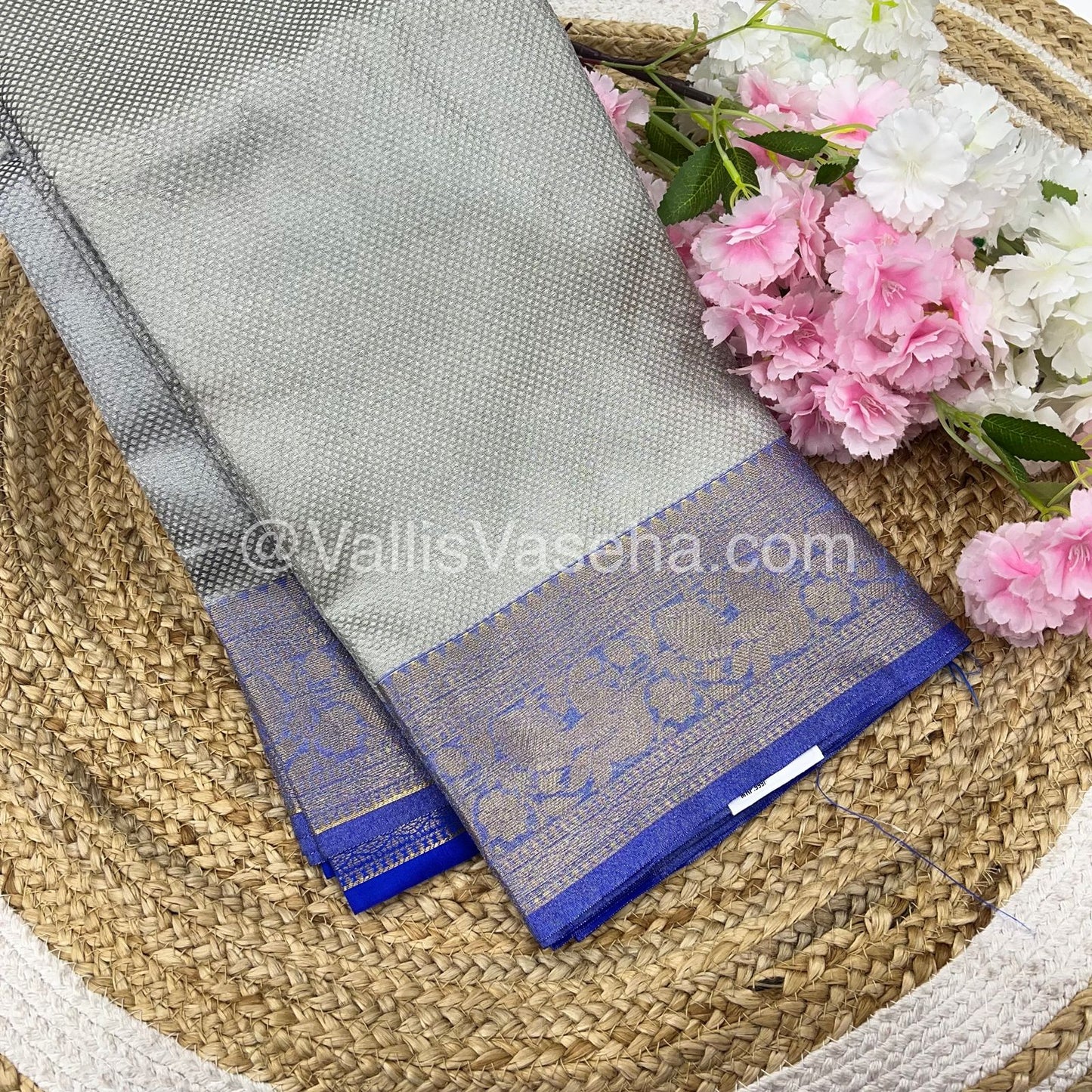 Semi Bridal Kora Tissue Sarees - Grey  & Blue Combo - VVSBT004