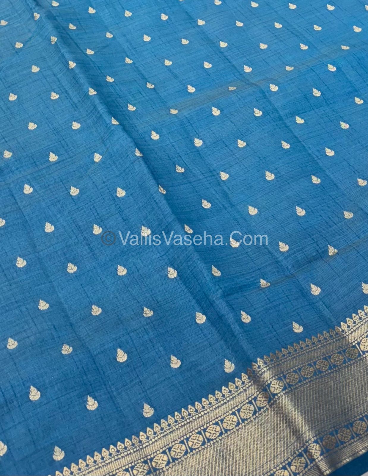 Semi Tussar Silk - Grand Pallu  - Blue Shade - VVSTS023