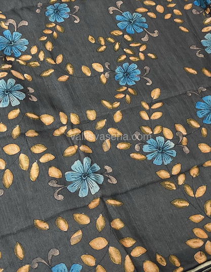 Semi Tussar Saree - Blue Tone Shade with Grey Combo -  VVSTS003