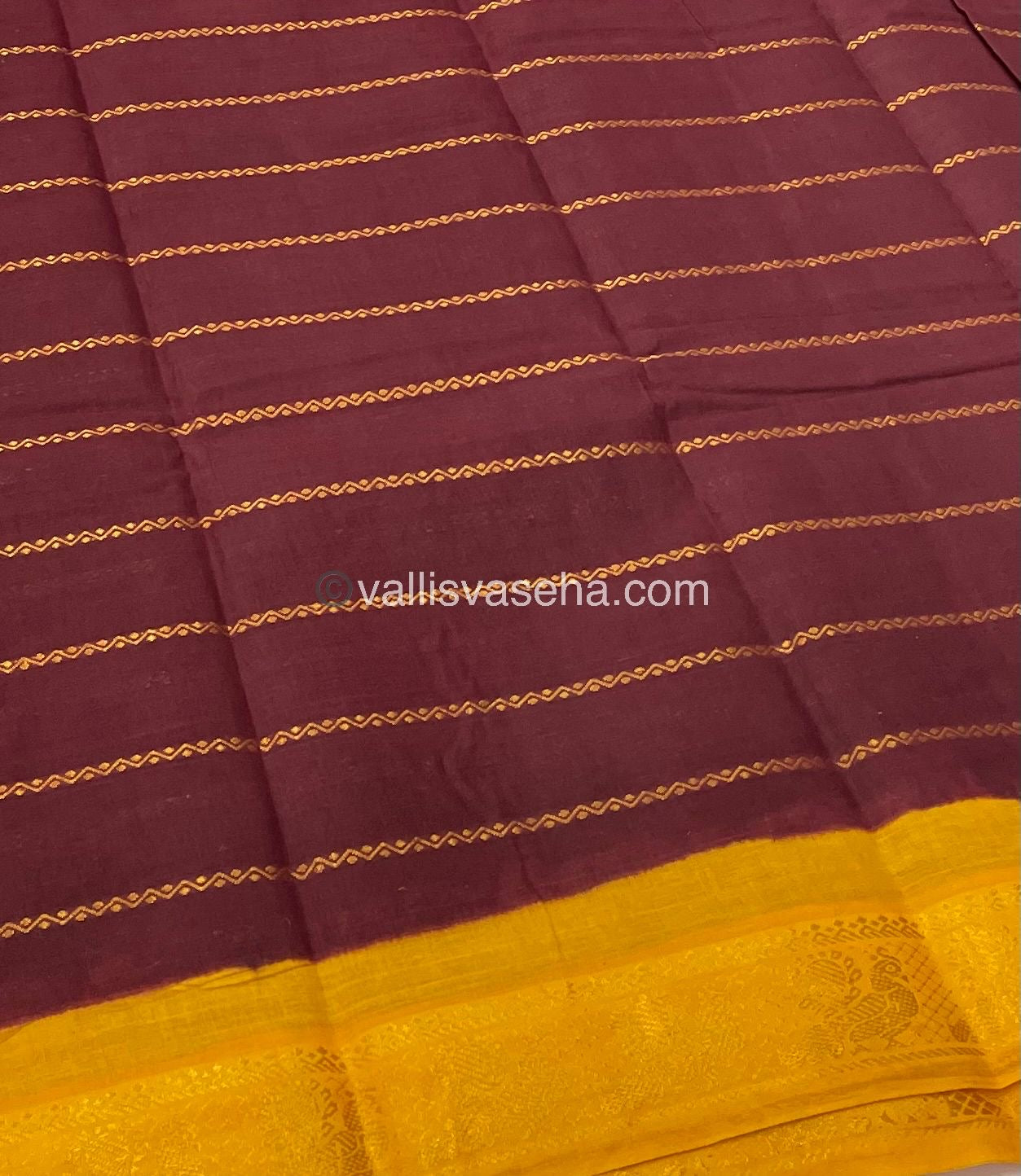 Sungudi Cotton Saree | Velthari Design - Brown with Yellow Shade - VVSCV001