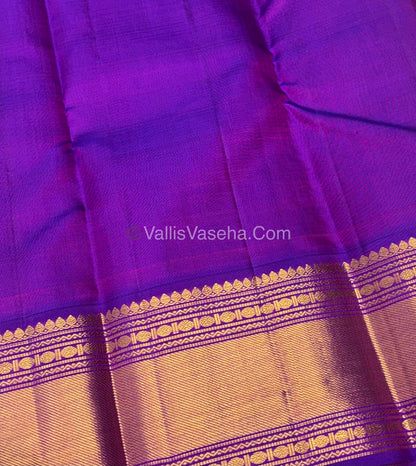 Pure Vintage Korvai Kanchipuram Silk Saree - Light Elaka Cream & Purple Combo - VVPS034