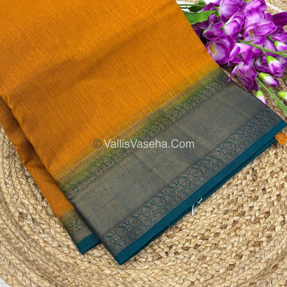 Bamboo Silk Saree -musted with Blue Shade - VVBSS012