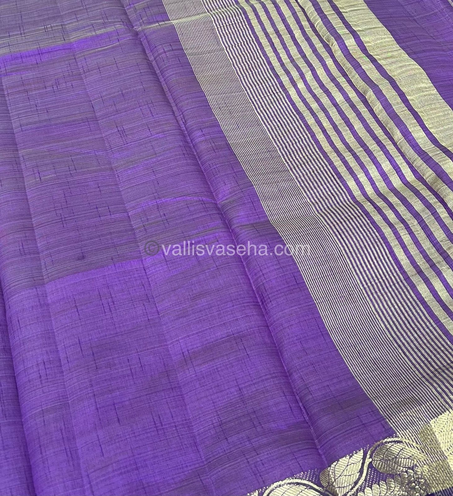 Semi Tussar Silk - Purple Shade With Gold Zari Border - VVSTS003
