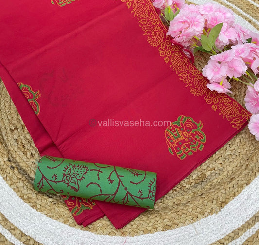 Poly Silk Mixed Printed Cotton - Red With Green - VVPCP002