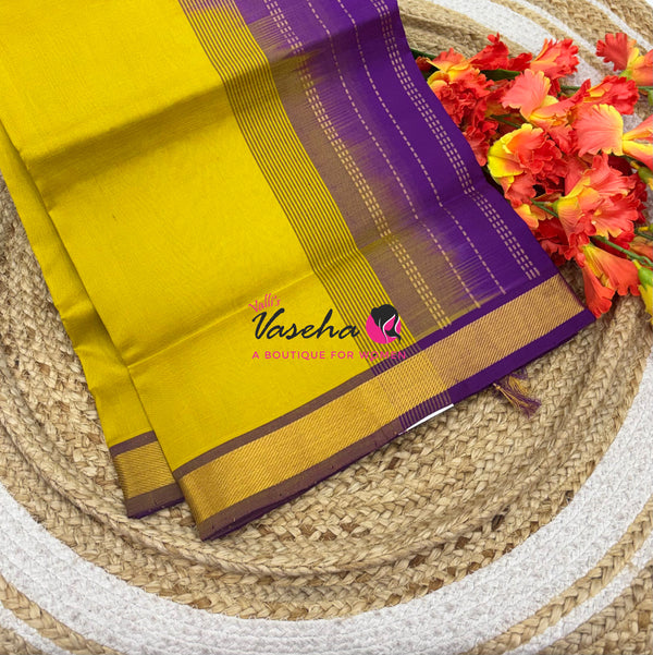 Pure Silk Cotton Sarees - Yellow With Purple - VVPSC003