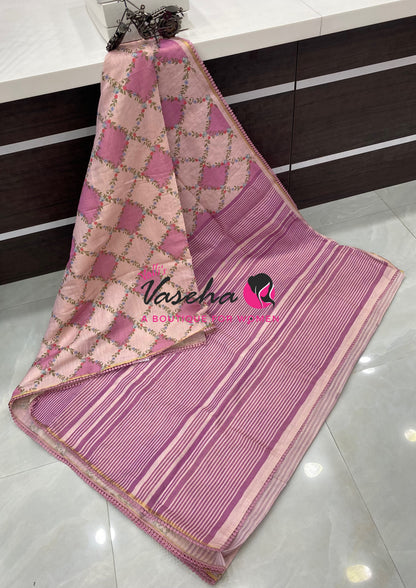 Linen Tissue Saree -  Light & Dark Combo - Pink Shade- VVLTS006